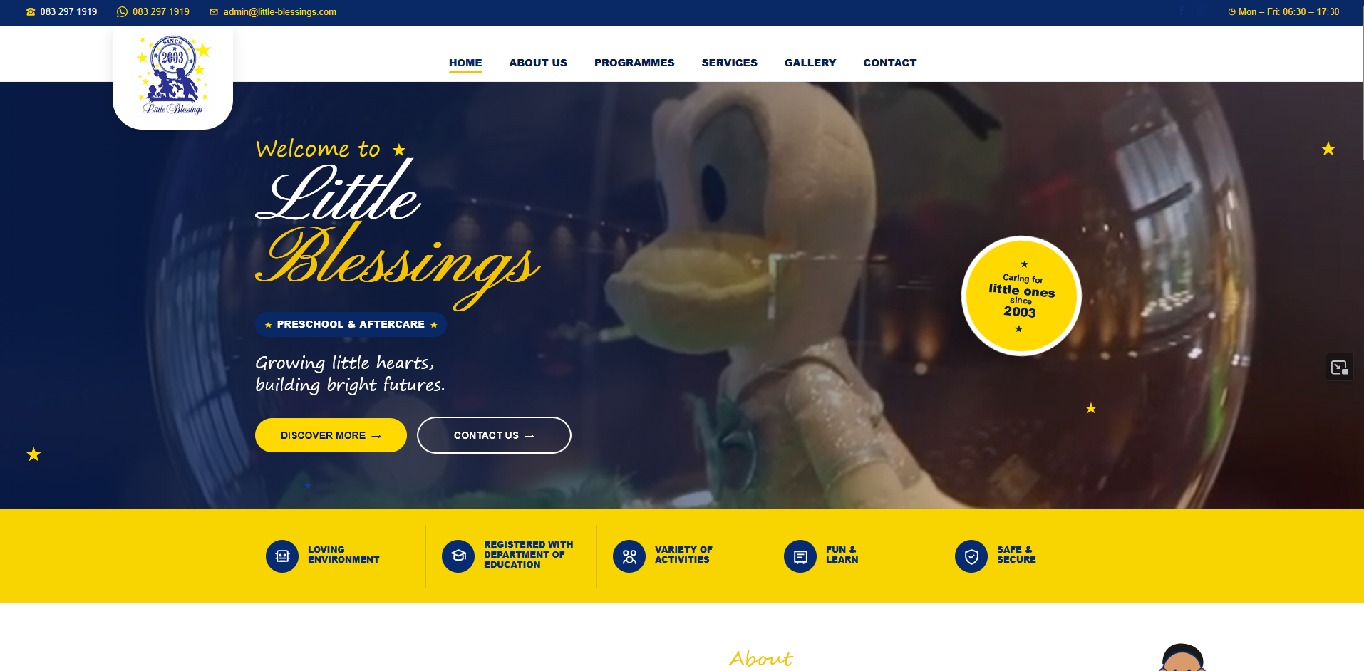 Little Blessings Preschool and Aftercare website